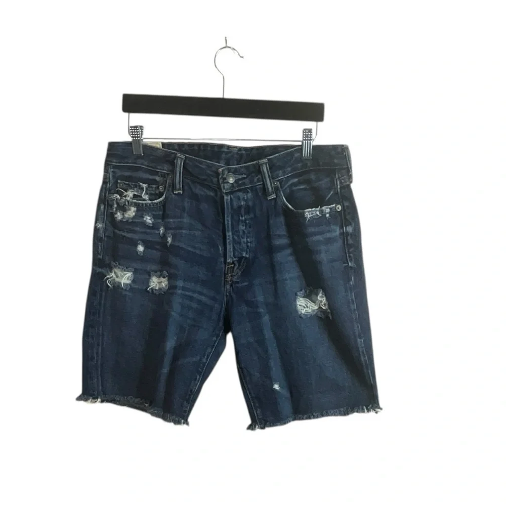 Abercrombie & Fitch Men Blue Distressed Button Fly Denim‎ Shorts